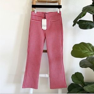 Nwt zara small red/ pink gingham flare crop pants